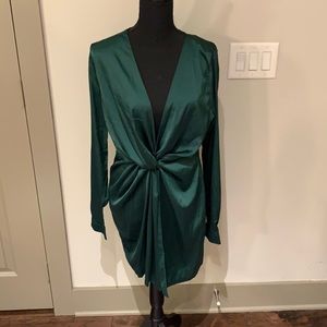 Green ruched satin dress